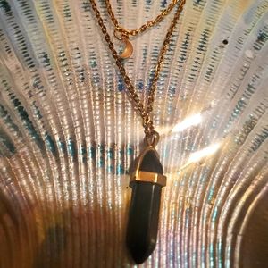 Gold Chain with Black Crystal Necklace